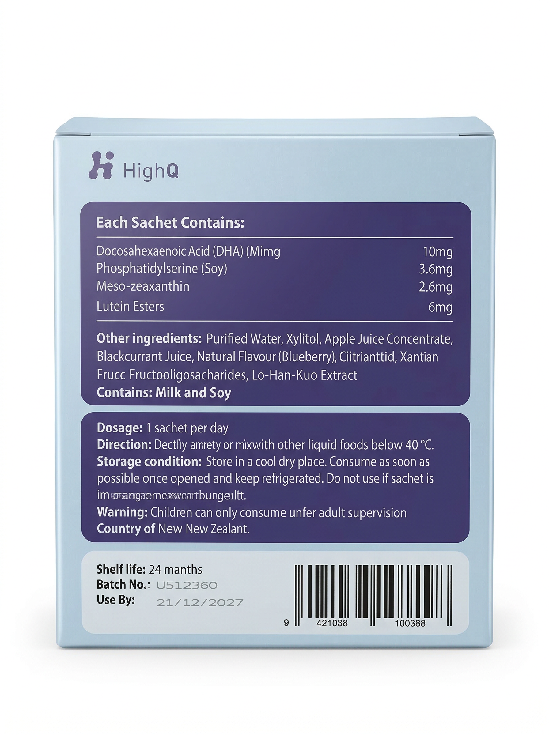 HighQ Kids Lutein + DHA + PS Drink Liquid (10ml x 30 Sachets)